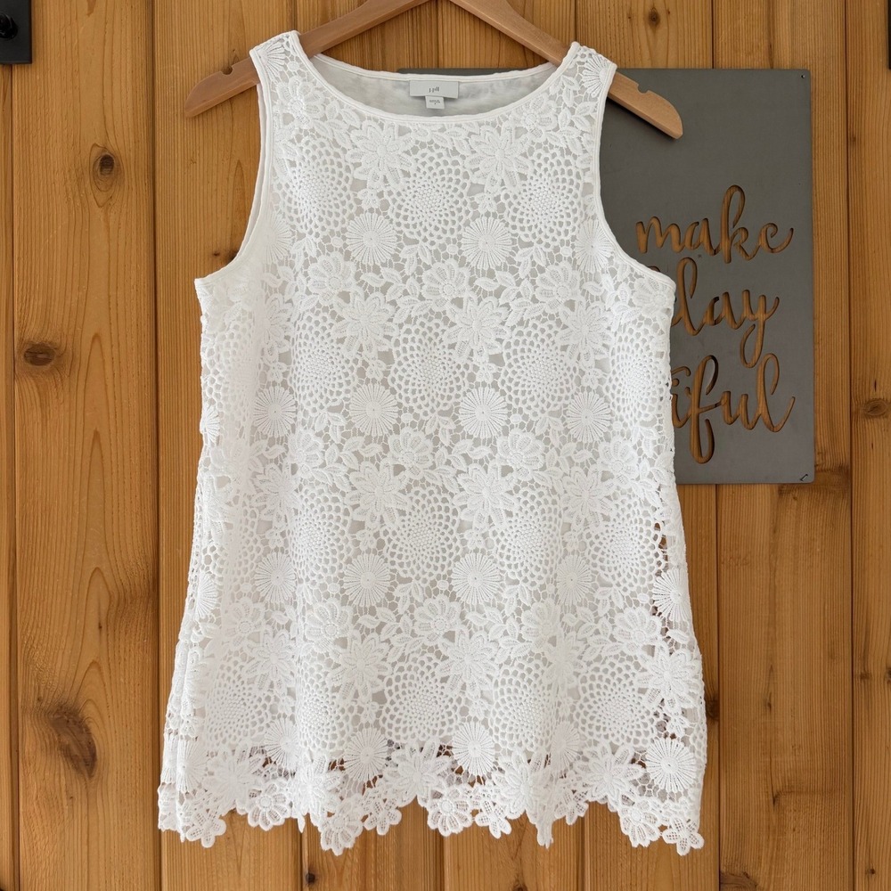 J.Jill Floral Lace Sleeveless Top in White Size Small